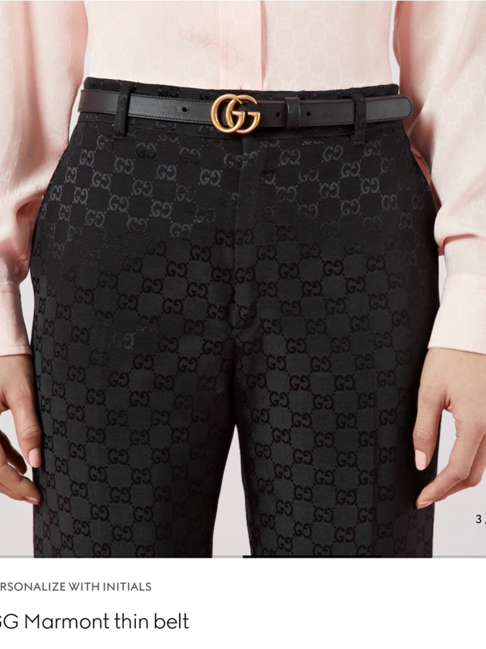 Gucci Black Leather Marmont Thin Belt with Brass Double G Buckle - Picture 14 of 15